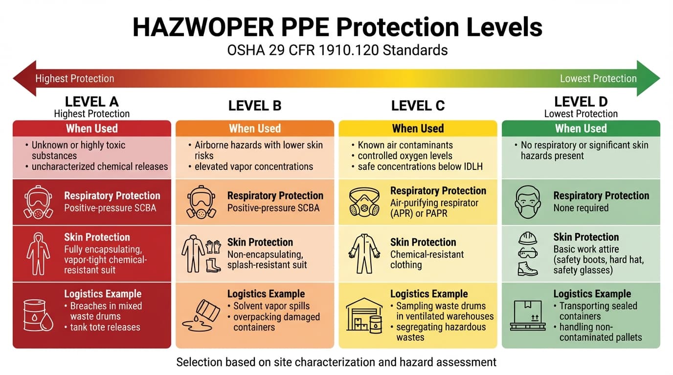 OSHA HAZWOPER PPE Protection Levels A through D for Hazardous Waste Operations