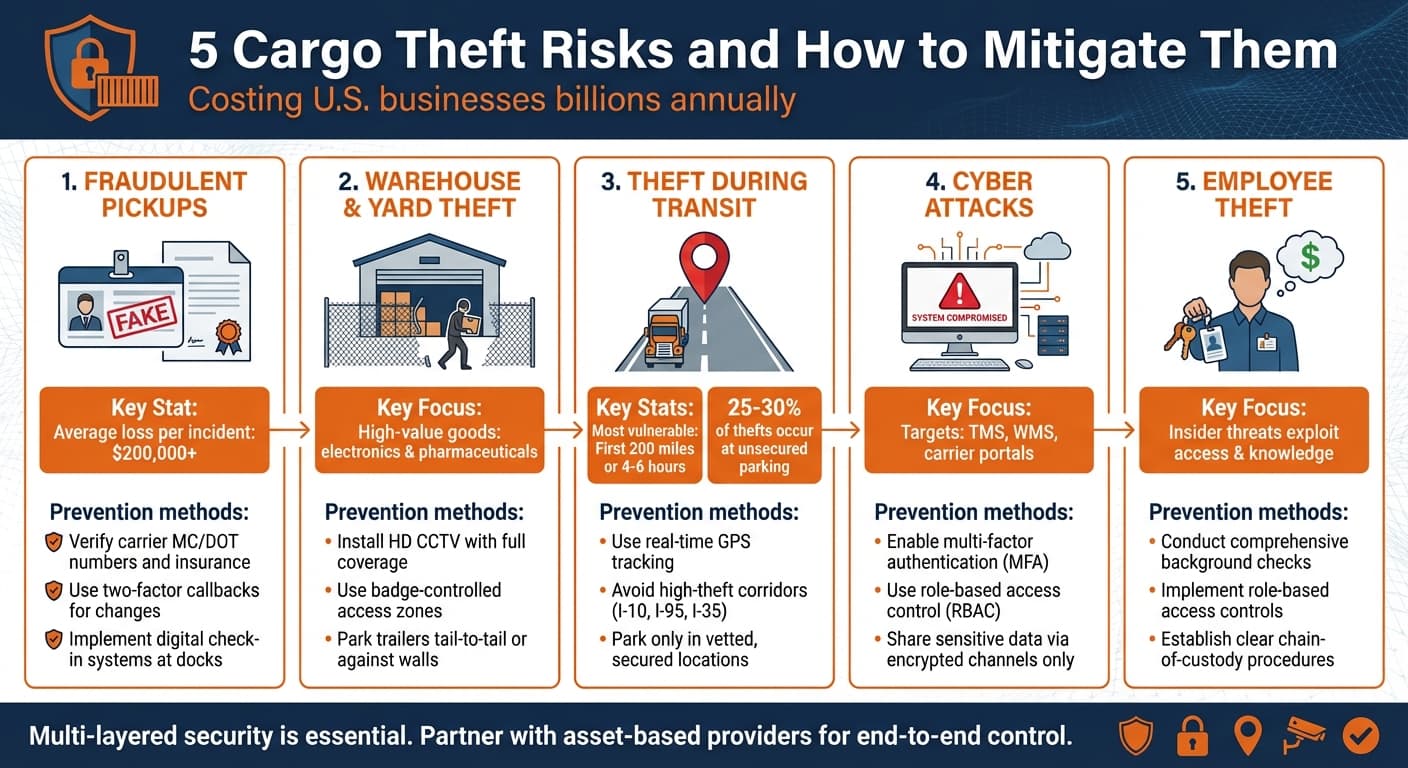 5 Cargo Theft Risks and Prevention Strategies Infographic