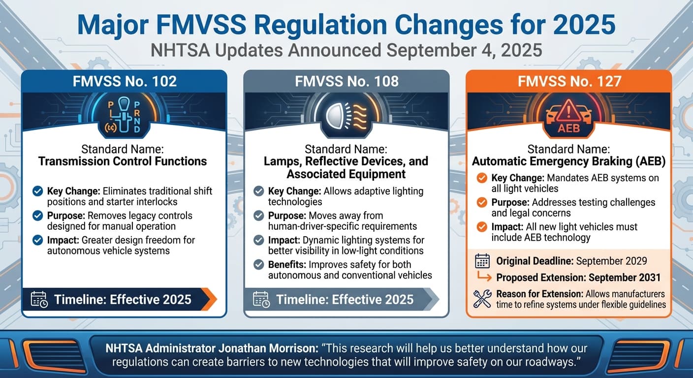 2025 FMVSS Key Regulation Updates: Standards 102, 108, and 127