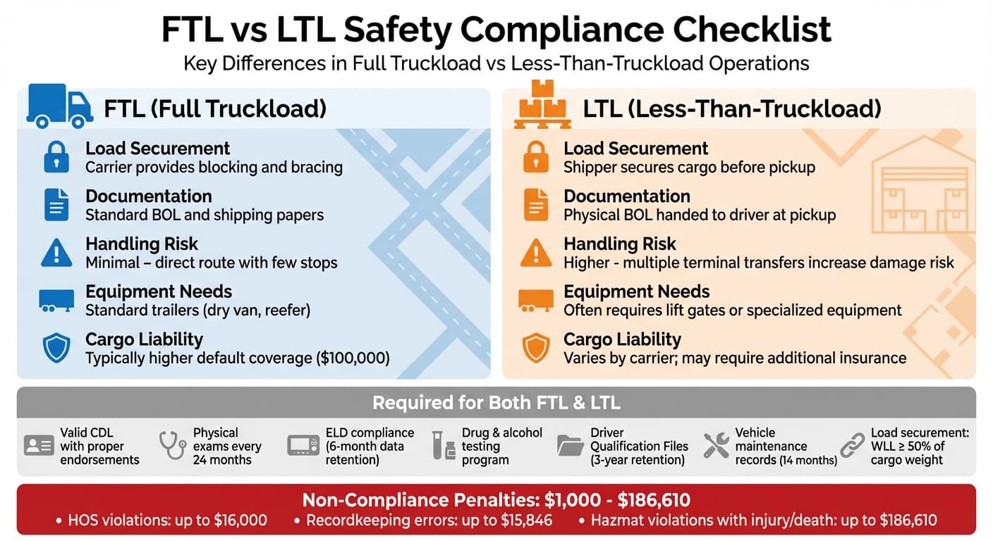 FTL vs LTL Safety Compliance Requirements Comparison Chart